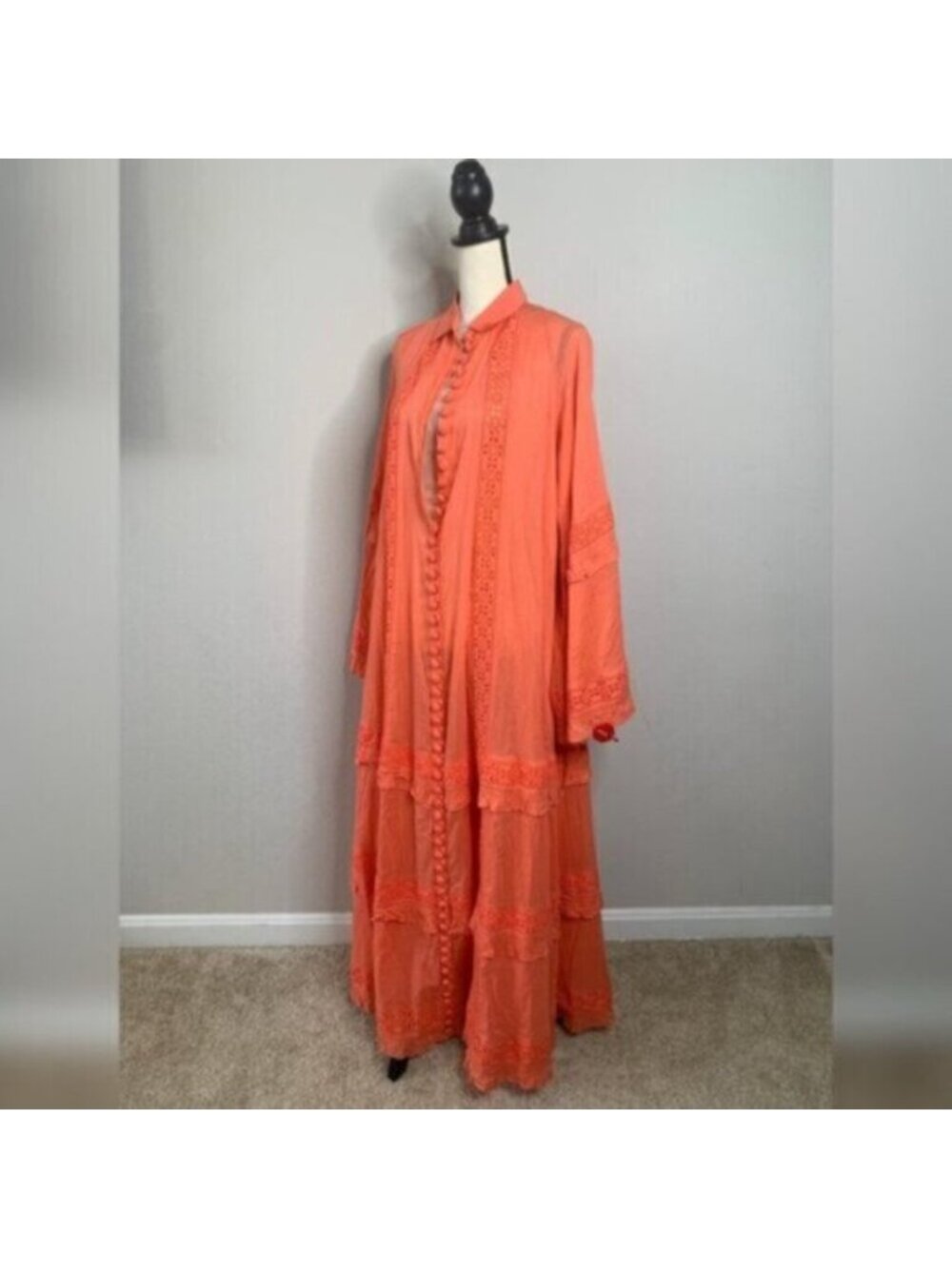NWT Joslin Coral Oversized Bohemian Bell Sleeve Tiered Ruffle Maxi Dress - Picture 7 of 13